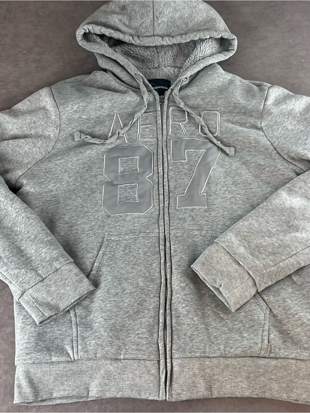 Aeropostale Light Gray '87 Sherpa-Lined Zip Hoodie